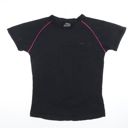 Fila Women's Black T-Shirt, L, Casual Crew Neck