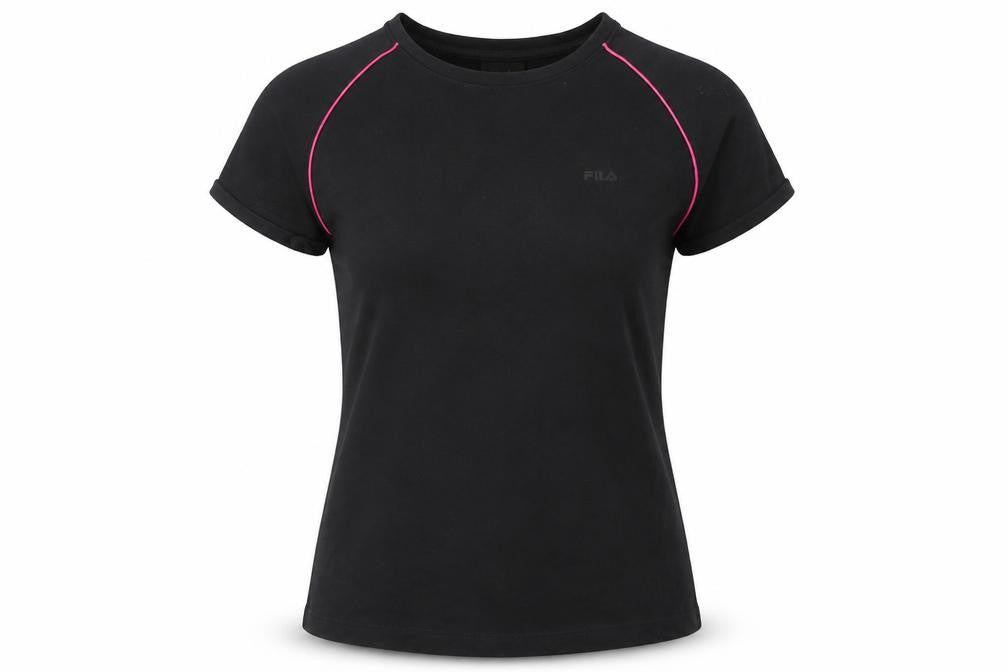 Fila Women's Black T-Shirt, L, Casual Crew Neck