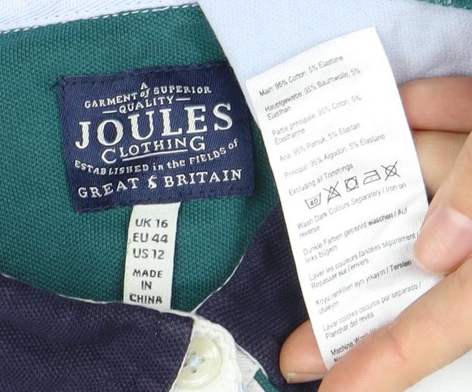Joules Women's Polo Shirt, Green, Size 16, Casual Style