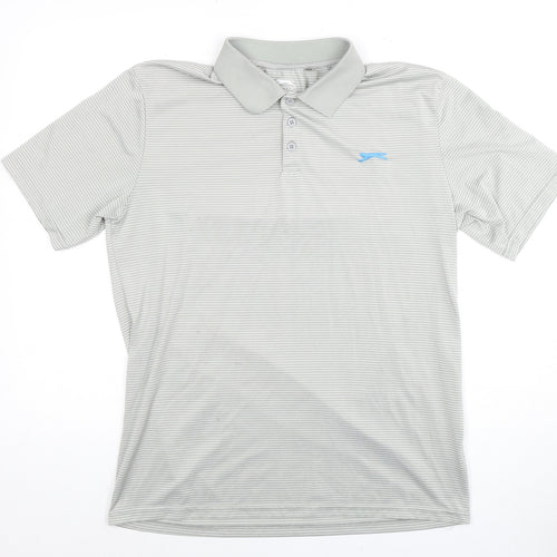 Slazenger Men's Grey Striped Polo Shirt M