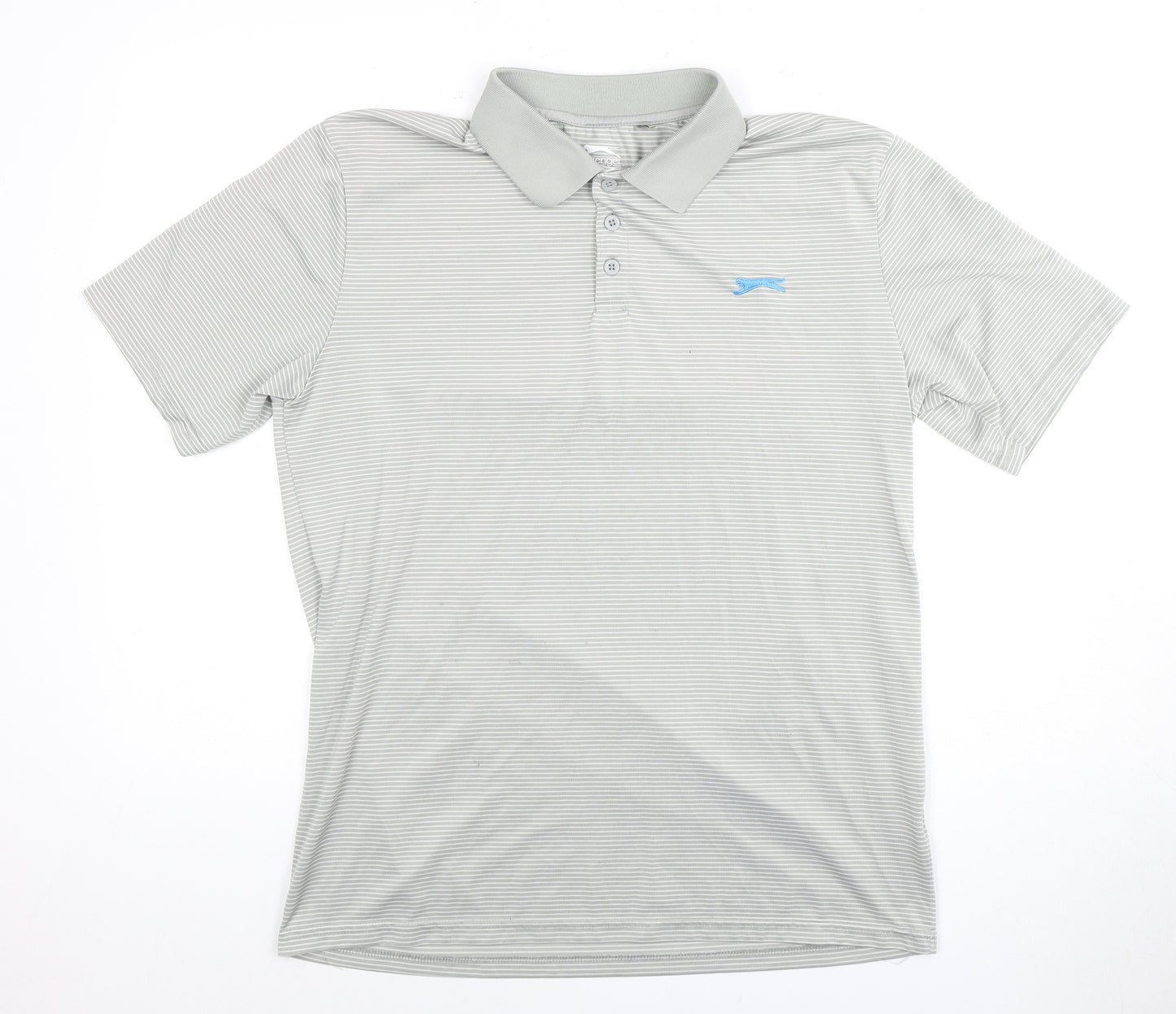 Slazenger Men's Grey Striped Polo Shirt M