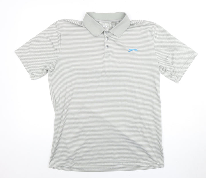 Slazenger Men's Grey Striped Polo Shirt M