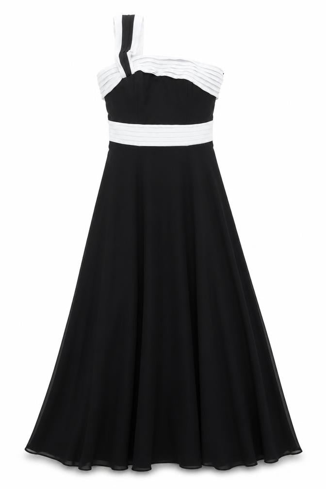 Front view of Debut Women's Long Black Chiffon Dress, size 8