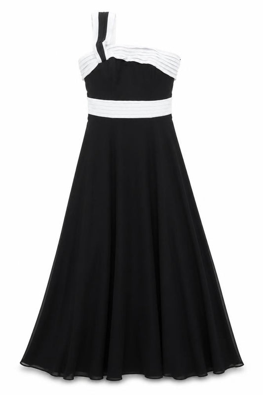 Front view of Debut Women's Long Black Chiffon Dress, size 8