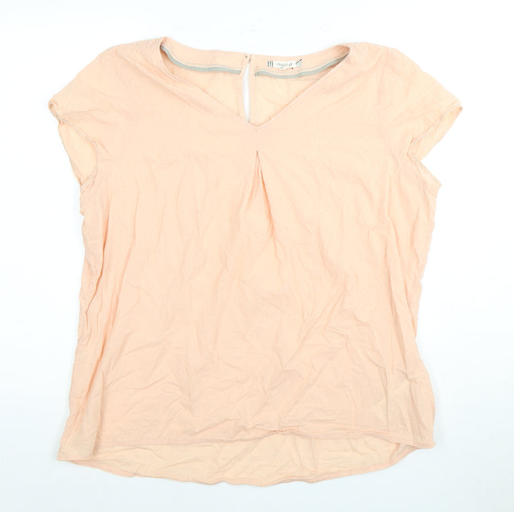 White Stuff Women's Beige Blouse UK 16 V-Neck Cotton