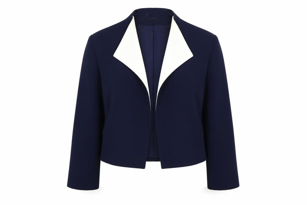 Front view of Roman Women's Blue Tuxedo Blazer, size 18