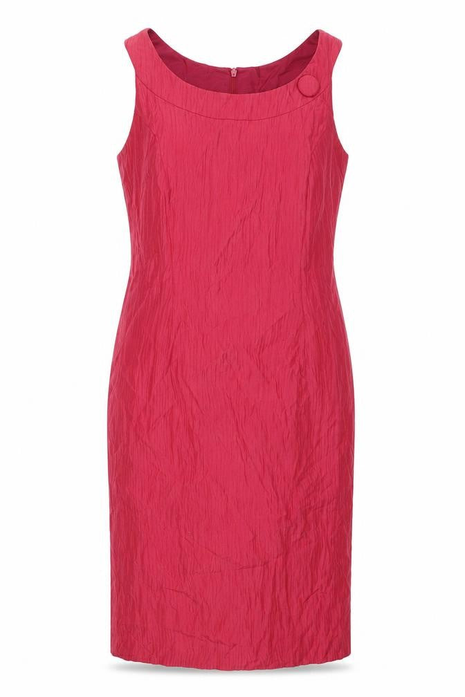 Front view of Minuet Red Sheath Dress, size 10, Sleeveless Round Neck