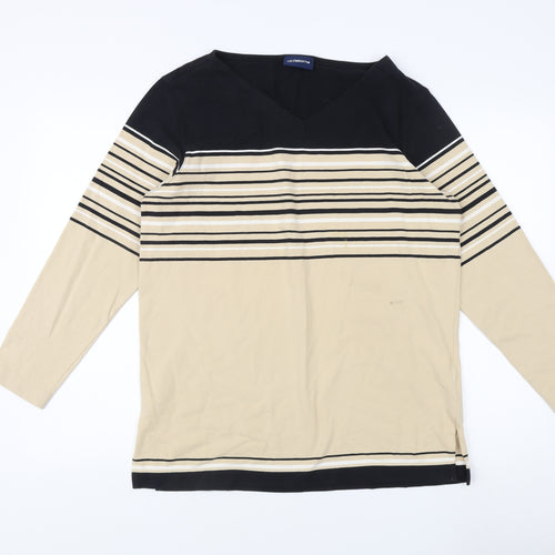 Liz Claiborne Women's Beige Black Striped V-Neck T-Shirt M