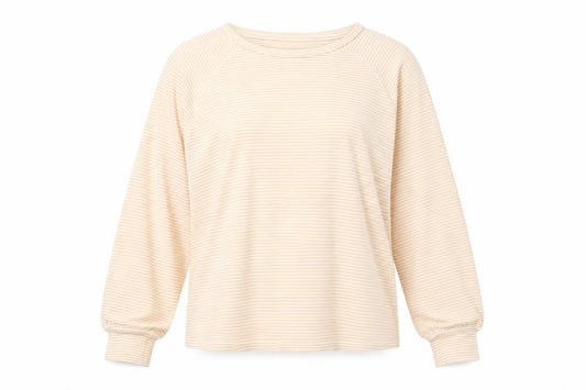 Front view of Next Women's Beige Striped Pullover Sweatshirt, size 12