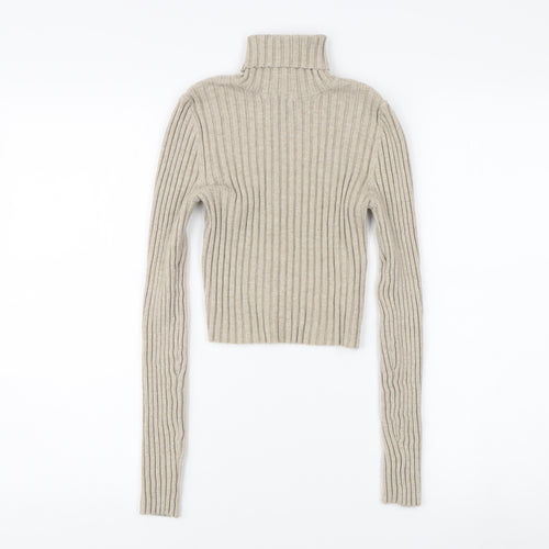 Bershka Women’s Beige Roll Neck Pullover Jumper Size S