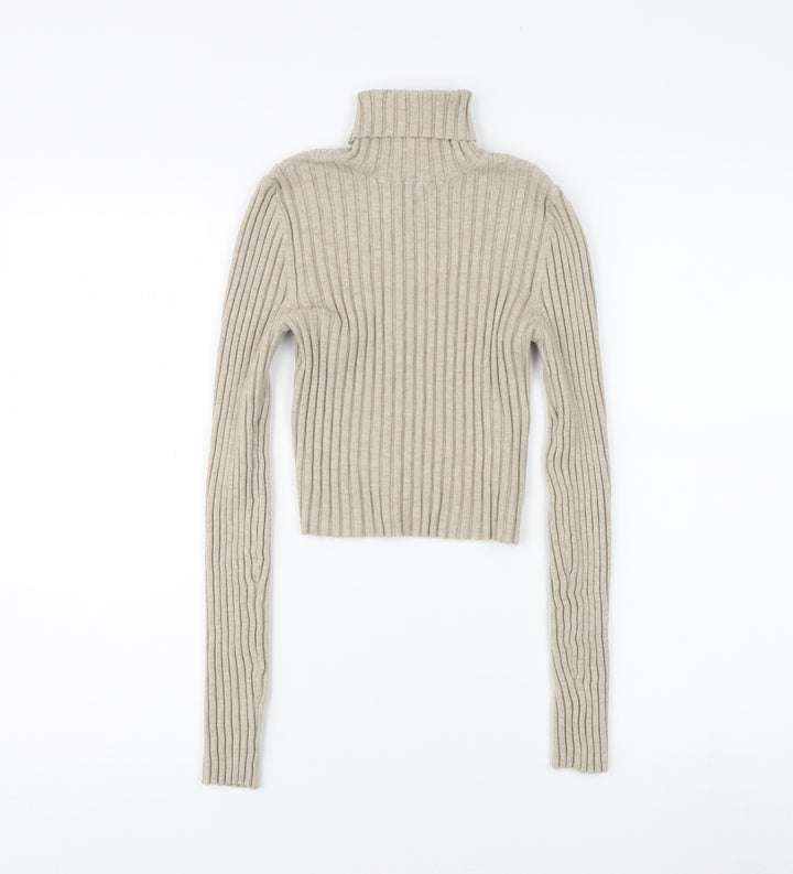 Bershka Women’s Beige Roll Neck Pullover Jumper Size S
