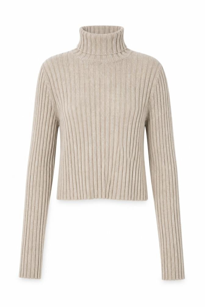 Front view of Bershka Women’s Beige Roll Neck jumper, size S