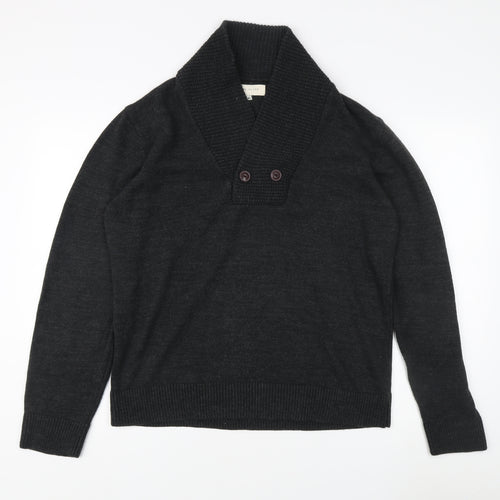 River Island Men's Black XL Jumper, Button Accent