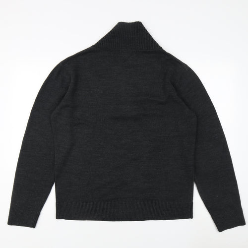 River Island Men's Black XL Jumper, Button Accent