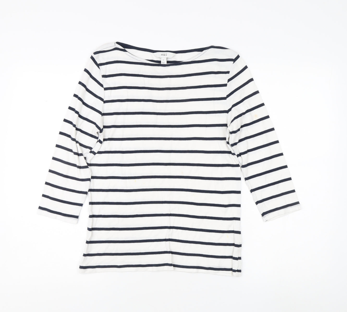 Marks and Spencer Women's White Striped Top Size 12