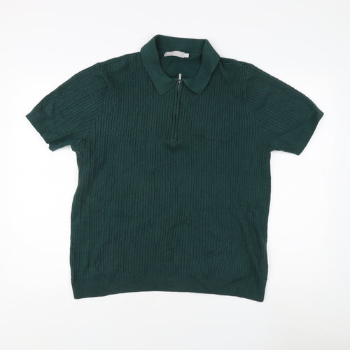 Red Herring Men's Green Collared 1/4 Zip Jumper L