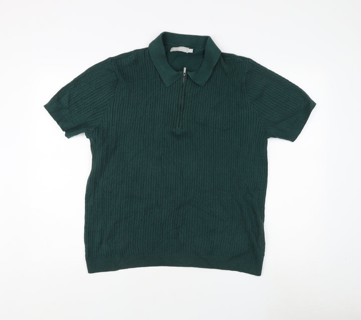Red Herring Men's Green Collared 1/4 Zip Jumper L