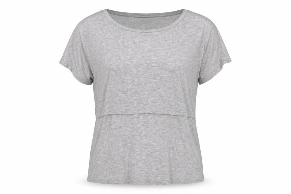 Front view of SMALLSHOW Women's Grey Relaxed Fit T-Shirt - L