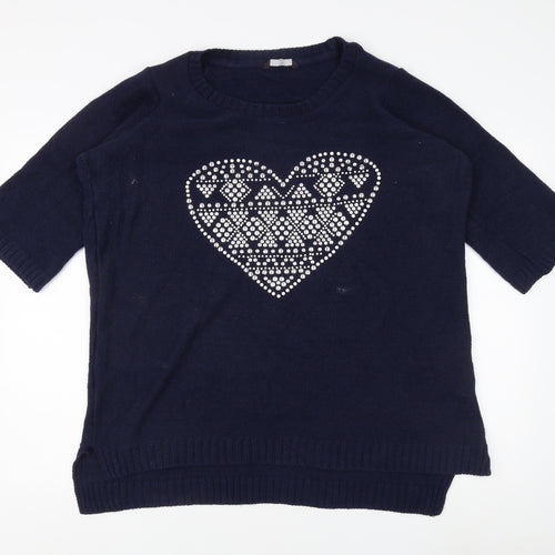 E. Women's Blue Pullover Jumper with Heart Design - Size 18