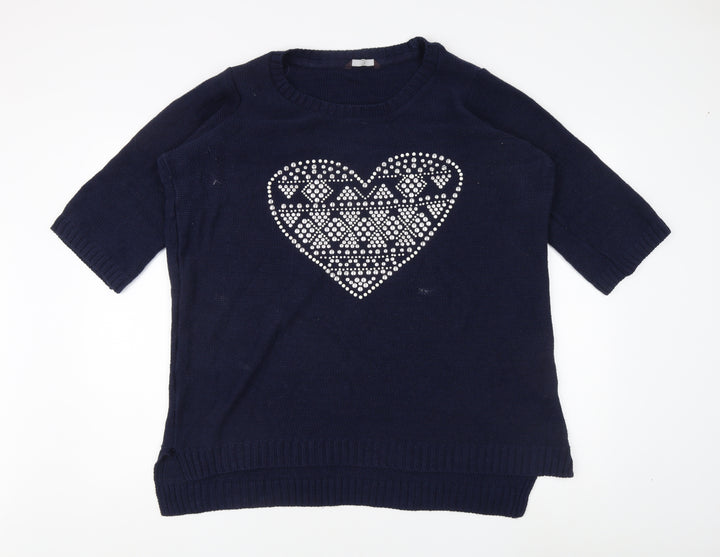 E. Women's Blue Pullover Jumper with Heart Design - Size 18