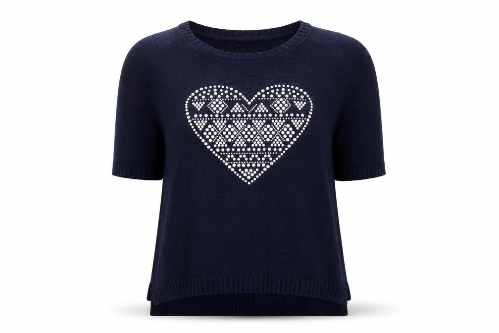 Front view of E. Women's Blue jumper with Heart Design -, size 18