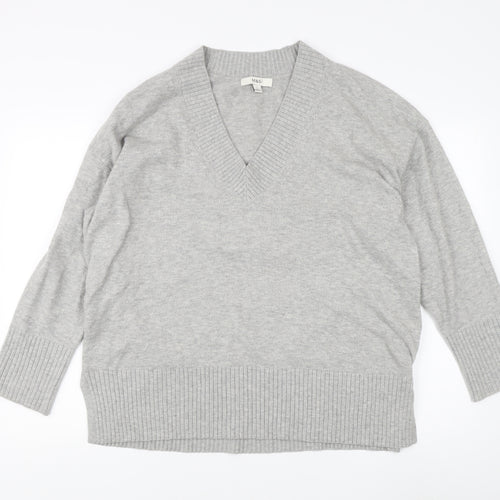 Marks and Spencer Women's Grey V-Neck Knit Jumper - L