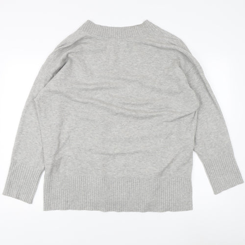 Marks and Spencer Women's Grey V-Neck Knit Jumper - L