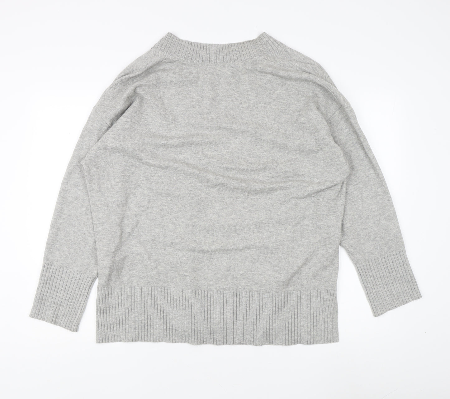 Marks and Spencer Women's Grey V-Neck Knit Jumper - L