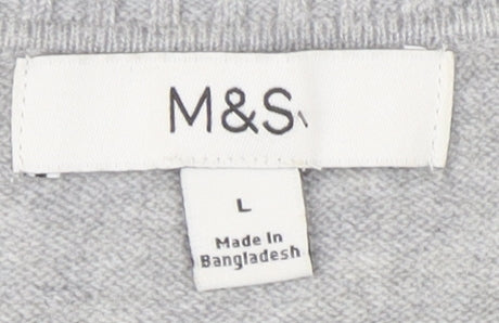 Marks and Spencer Women's Grey V-Neck Knit Jumper - L