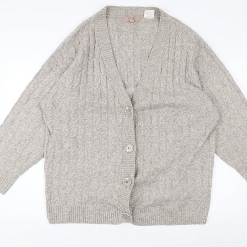 H&M Women's Grey Cardigan, M, Cable-Knit V-Neck