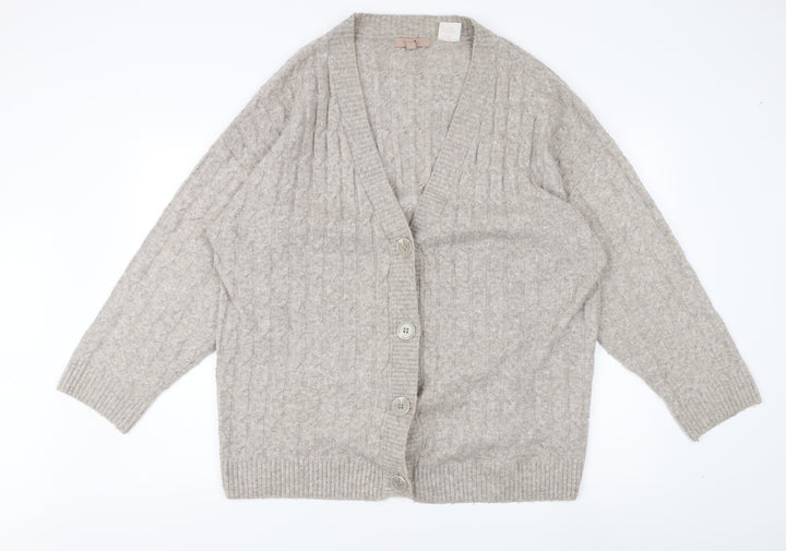 H&M Women's Grey Cardigan, M, Cable-Knit V-Neck