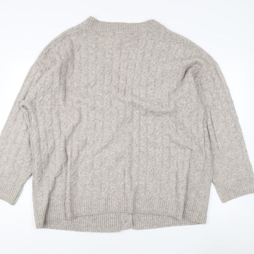 H&M Women's Grey Cardigan, M, Cable-Knit V-Neck