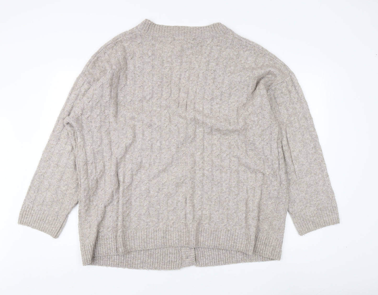 H&M Women's Grey Cardigan, M, Cable-Knit V-Neck