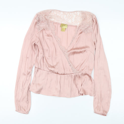 H&M Women's Pink Lace Wrap Blouse, Size 8, Elegant Style