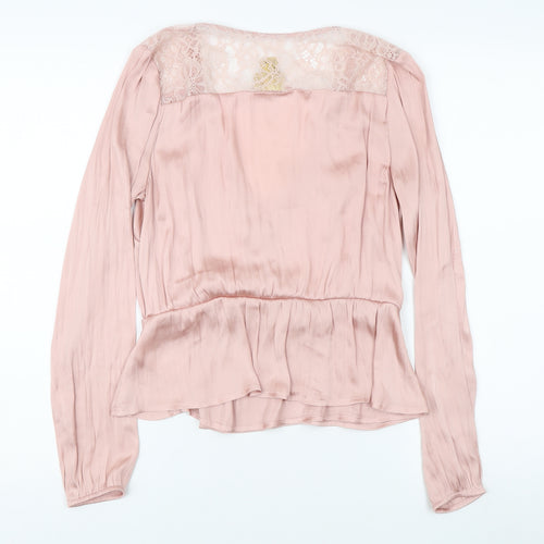 H&M Women's Pink Lace Wrap Blouse, Size 8, Elegant Style
