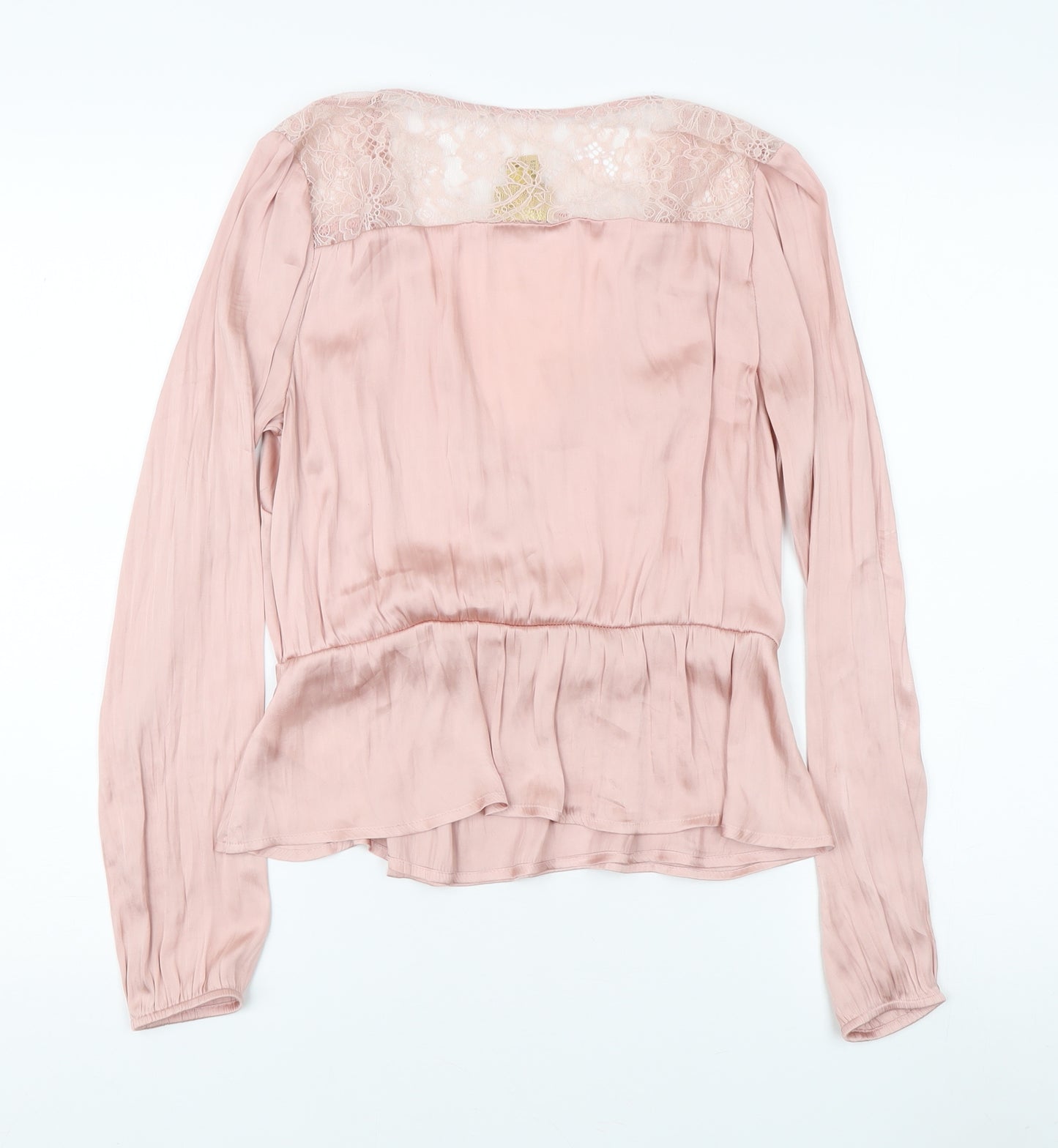 H&M Women's Pink Lace Wrap Blouse, Size 8, Elegant Style