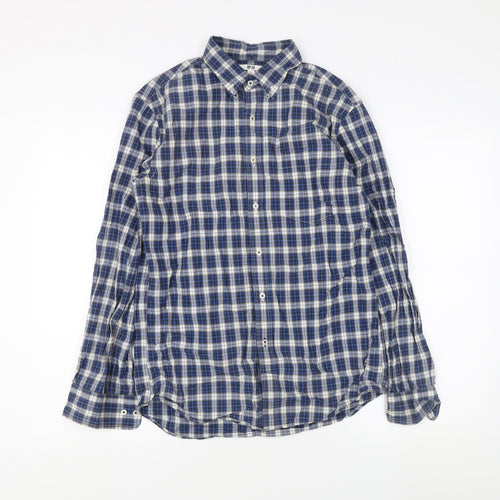 Uniqlo Men's Blue Plaid Long Sleeve Dress Shirt S