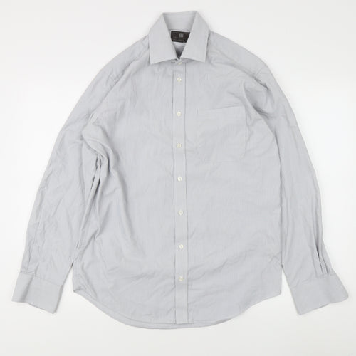 Marks and Spencer Men's Grey Striped Dress Shirt 15 Regular Fit