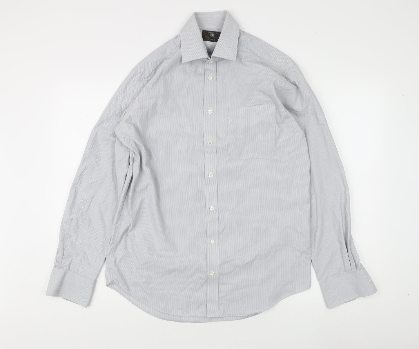 Marks and Spencer Men's Grey Striped Dress Shirt 15 Regular Fit
