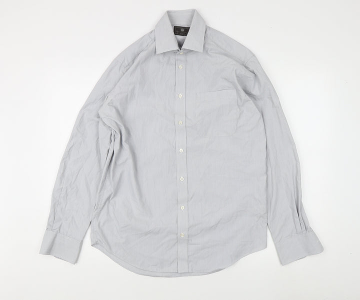Marks and Spencer Men's Grey Striped Dress Shirt 15 Regular Fit