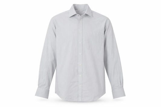 Front view of Marks & Spencer Men's Grey Striped Dress Shirt 15 Regular Fit