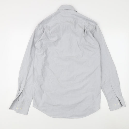 Marks and Spencer Men's Grey Striped Dress Shirt 15 Regular Fit