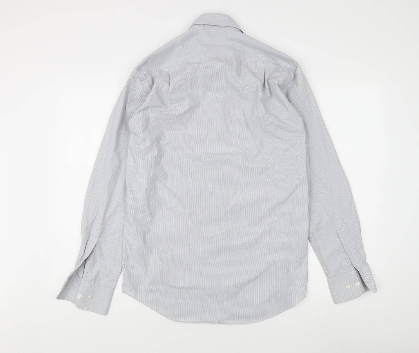 Marks and Spencer Men's Grey Striped Dress Shirt 15 Regular Fit