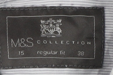Marks and Spencer Men's Grey Striped Dress Shirt 15 Regular Fit