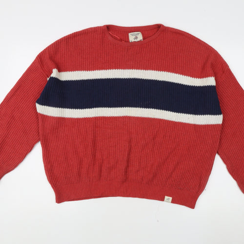 Pull&Bear Women's Red Striped Pullover Jumper M