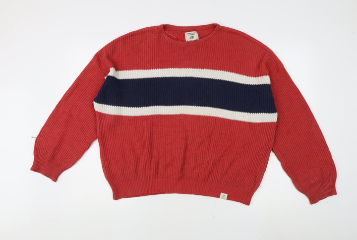 Pull&Bear Women's Red Striped Pullover Jumper M