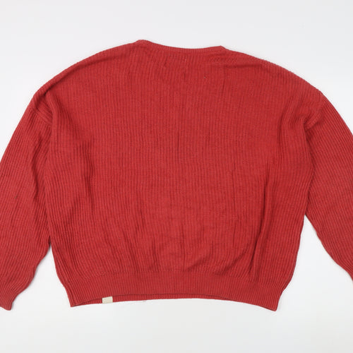 Pull&Bear Women's Red Striped Pullover Jumper M