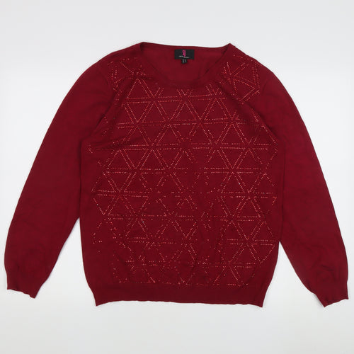 Simon Jeffrey Women's Red XL Geometric Knit Pullover