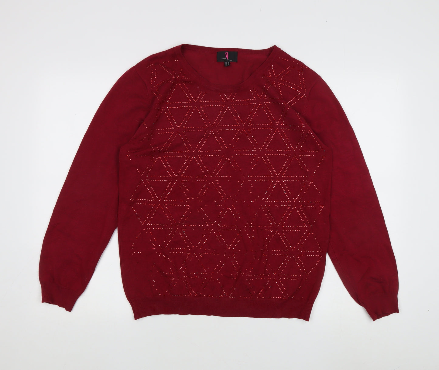 Simon Jeffrey Women's Red XL Geometric Knit Pullover