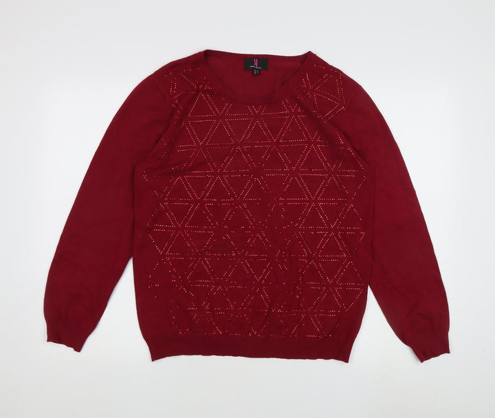 Simon Jeffrey Women's Red XL Geometric Knit Pullover